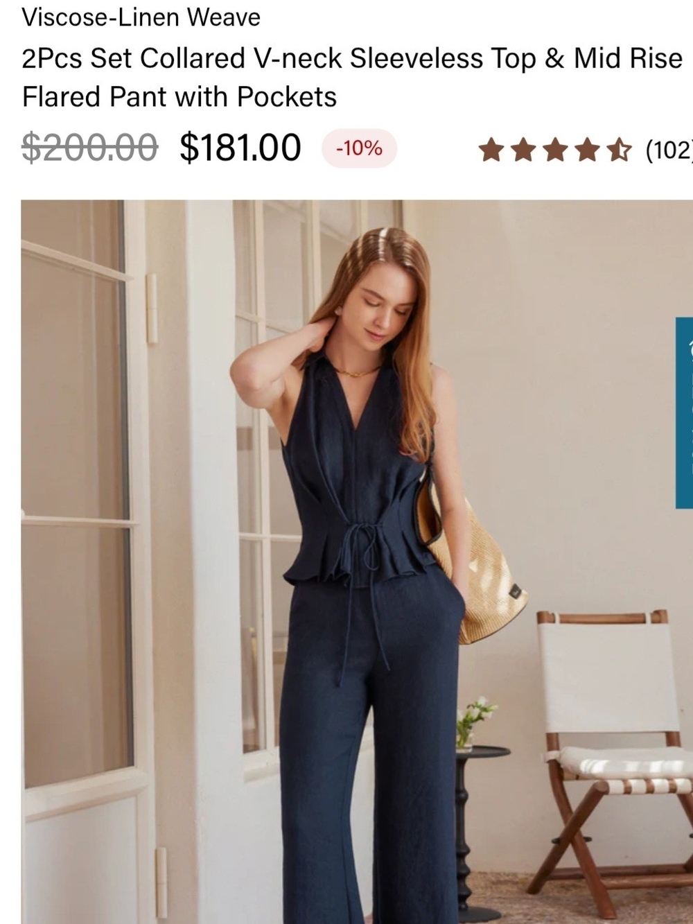 OGL Navy V-Neck Sleeveless Top & Wide-Leg Pants Set